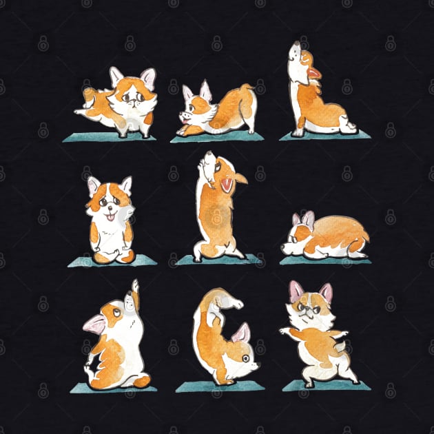 Corgi Yoga Watercolor by huebucket